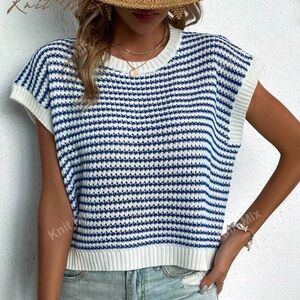 SHEIN Blue and White Striped Knit Blouse